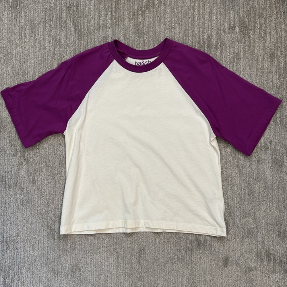 ba&sh Purple & Cream Raglan Short Sleeve Tee - Picture 5 of 13